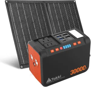 Takki 111Wh Solar Generator Portable Power Station with Panels 21W Included, 120W Peak Camping Solar Charger System Power Bank AC DC USB Ports for Camping Emergency Outdoor
