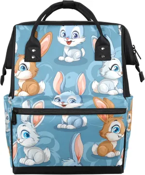 Tavisto Charming Bunny Circle Double Shoulder Mommy Bag for Women, Polyester Large Capacity Diaper Backpack with Multi Pockets, Waterproof Adjustable Straps Diaper Bag for Moms Dads, 11''×7''×15.7''