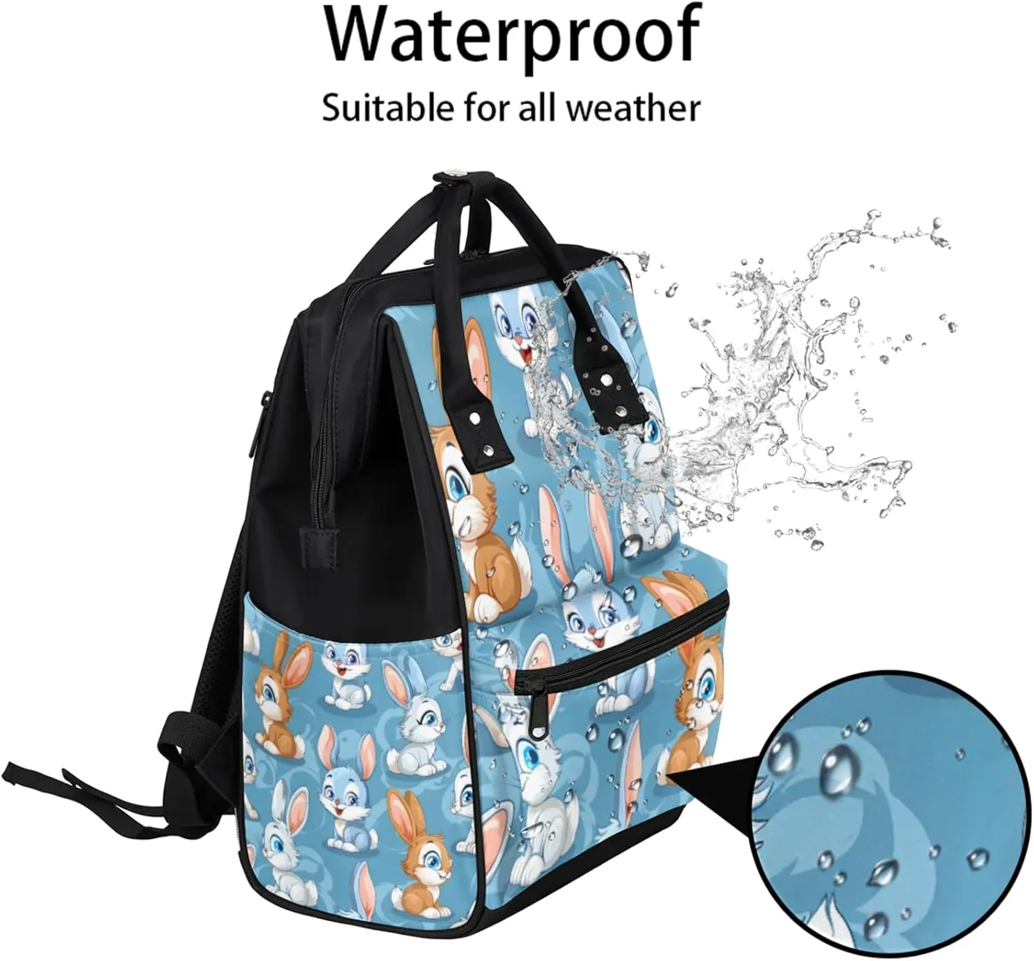 Tavisto Charming Bunny Circle Double Shoulder Mommy Bag for Women, Polyester Large Capacity Diaper Backpack with Multi Pockets, Waterproof Adjustable Straps Diaper Bag for Moms Dads, 11''×7''×15.7''