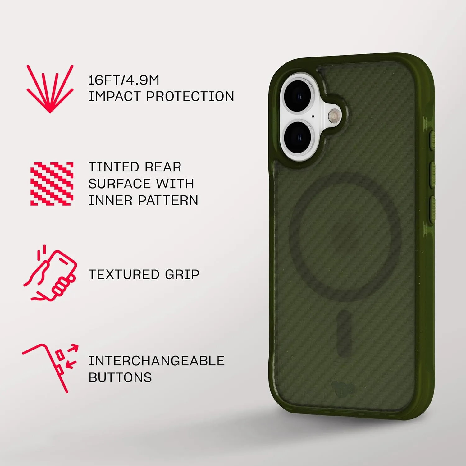 Tech21 EvoArmor for iPhone 16 Compatible with MagSafe - Impact Protection Case 21x Military Standard Tested in Green