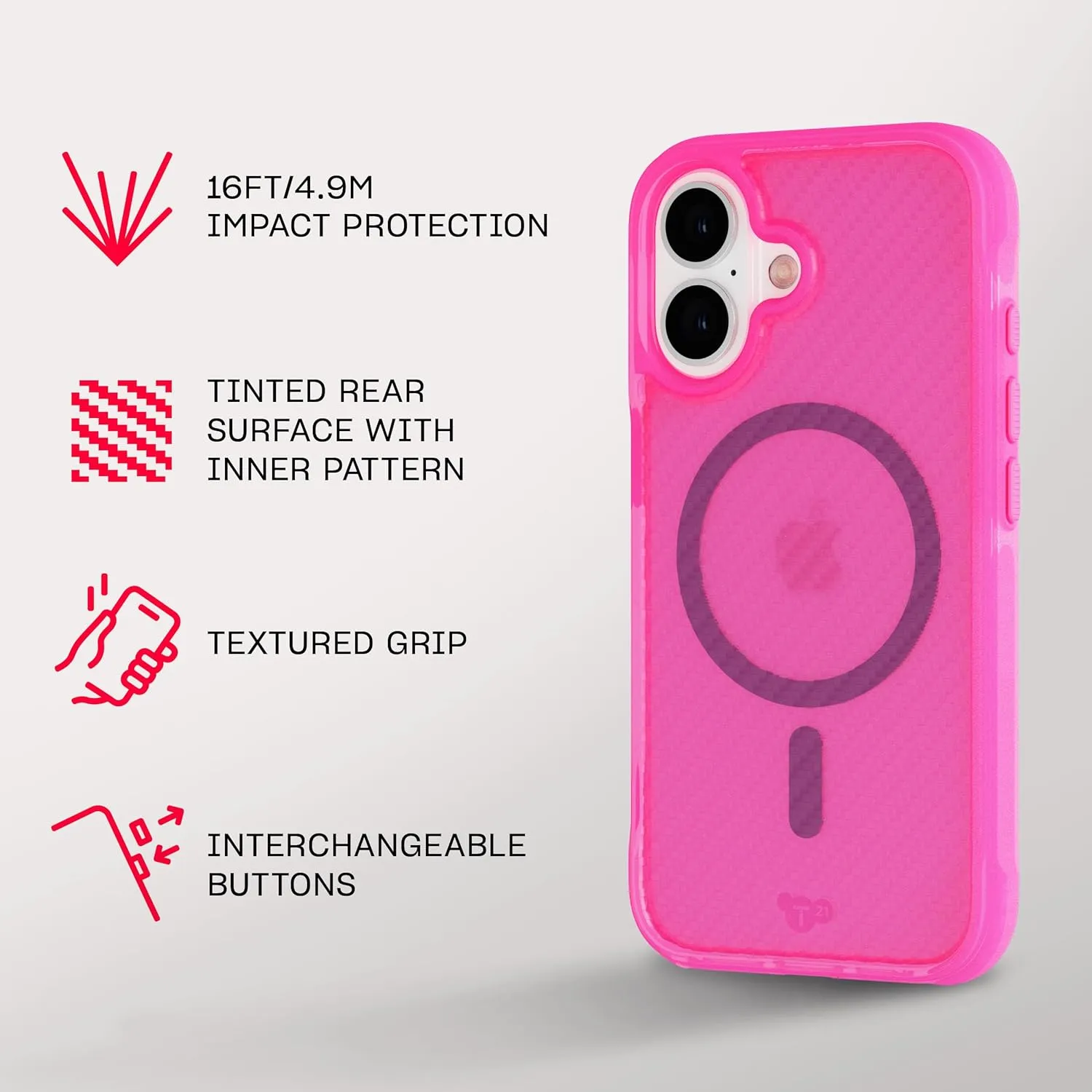 Tech21 EvoArmor for iPhone 16 Compatible with MagSafe - Impact Protection Case 21x Military Standard Tested in Pink