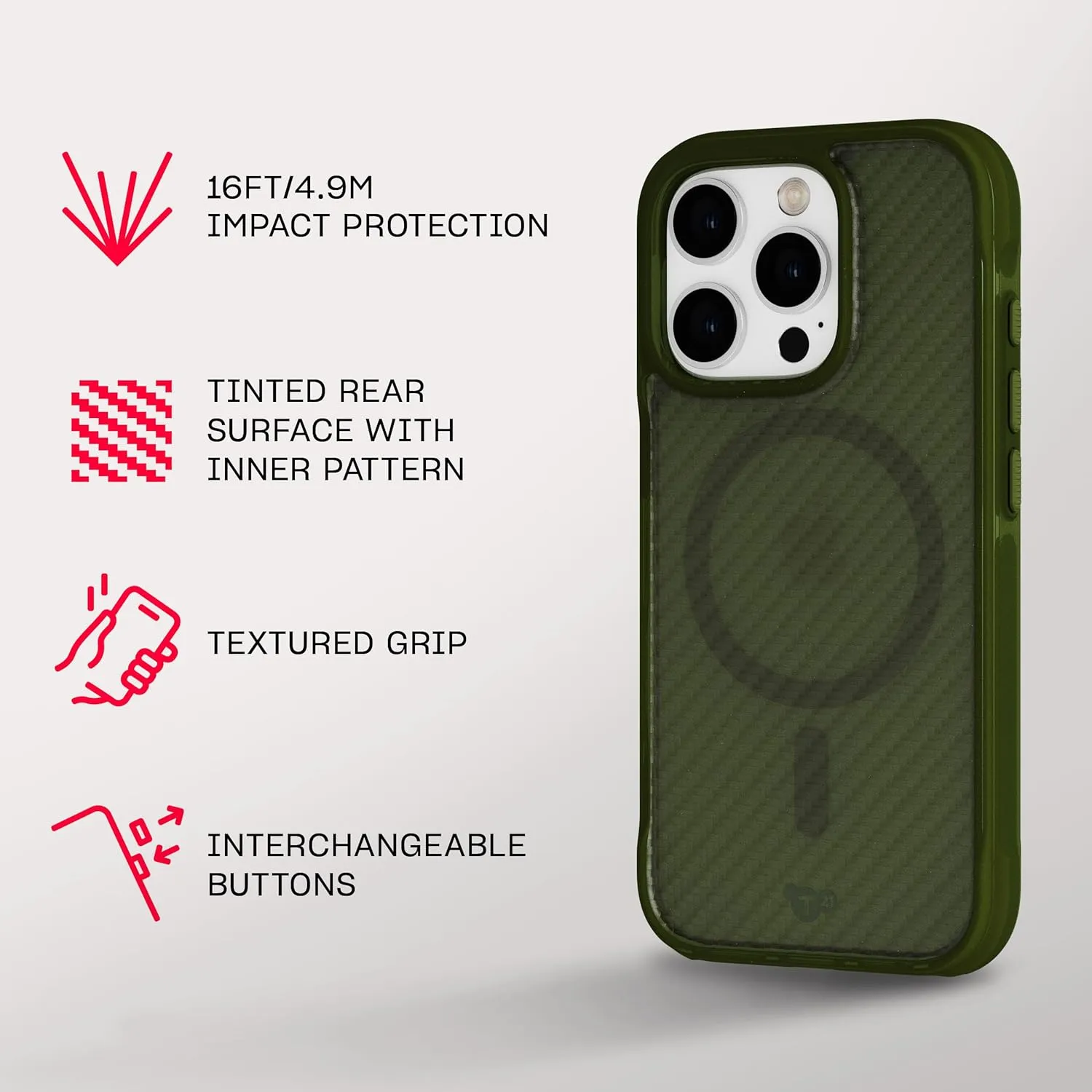 Tech21 EvoArmor for iPhone 16 Pro Compatible with MagSafe - Impact Protection Case 21x Military Standard Tested in Green