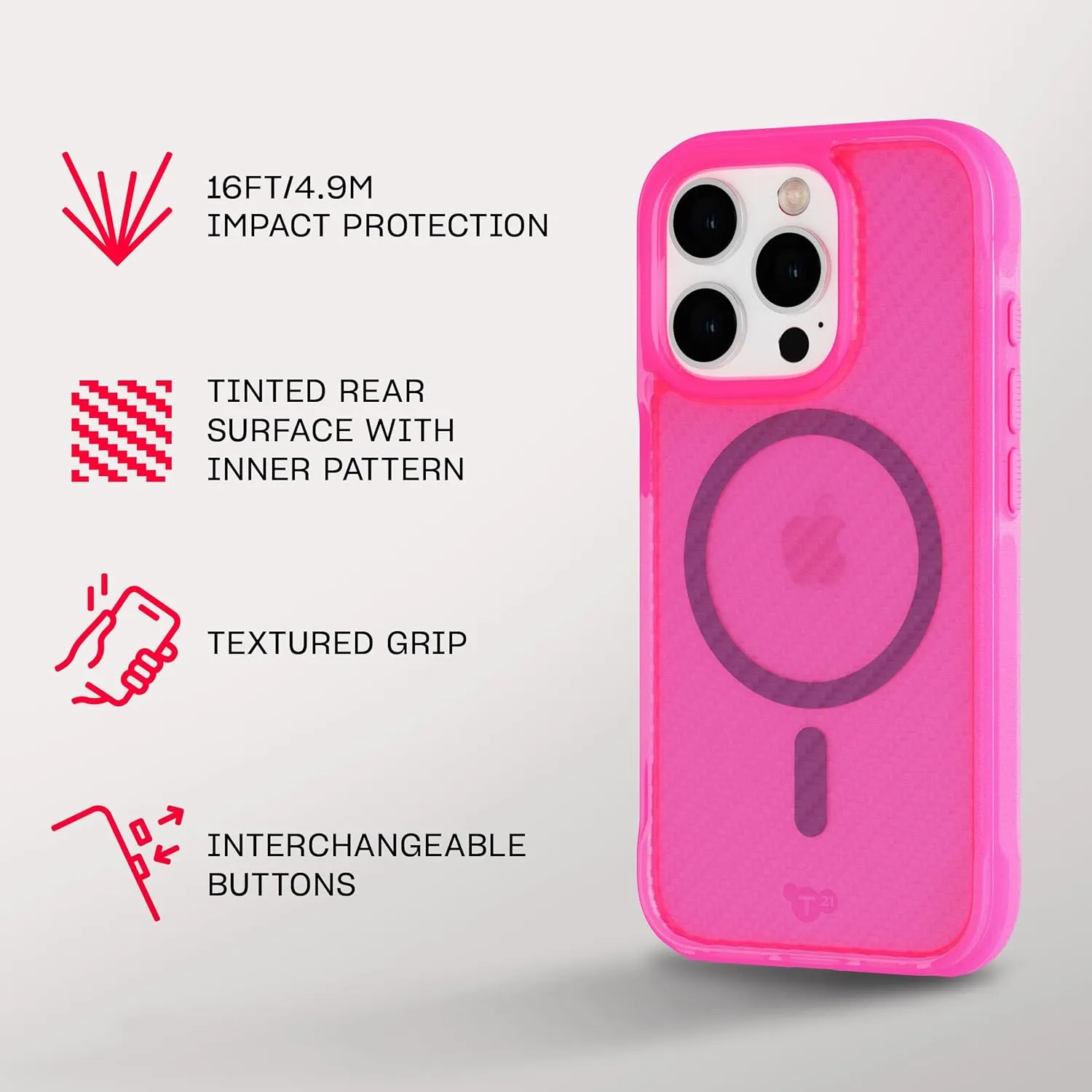 Tech21 EvoArmor for iPhone 16 Pro Compatible with MagSafe - Impact Protection Case 21x Military Standard Tested in Pink