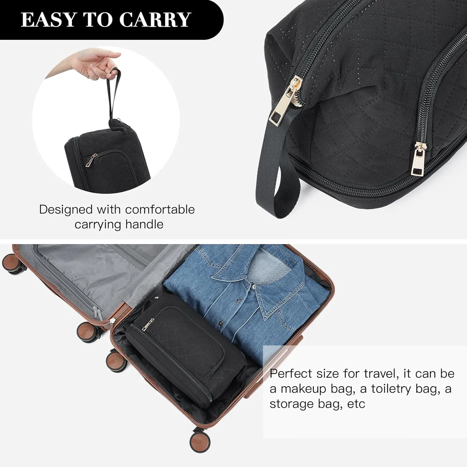 Telena Makeup Bag Large Capacity Travel Cosmetic Bags Double Layer Portable Make Up Bag for Women Black