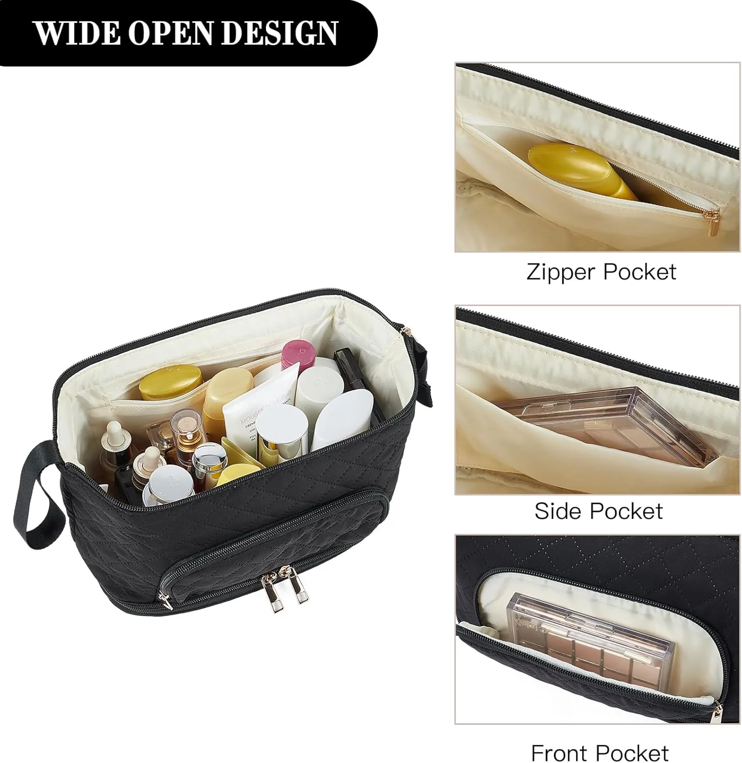 Telena Makeup Bag Large Capacity Travel Cosmetic Bags Double Layer Portable Make Up Bag for Women Black
