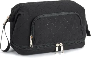 Telena Makeup Bag Large Capacity Travel Cosmetic Bags Double Layer Portable Make Up Bag for Women Black