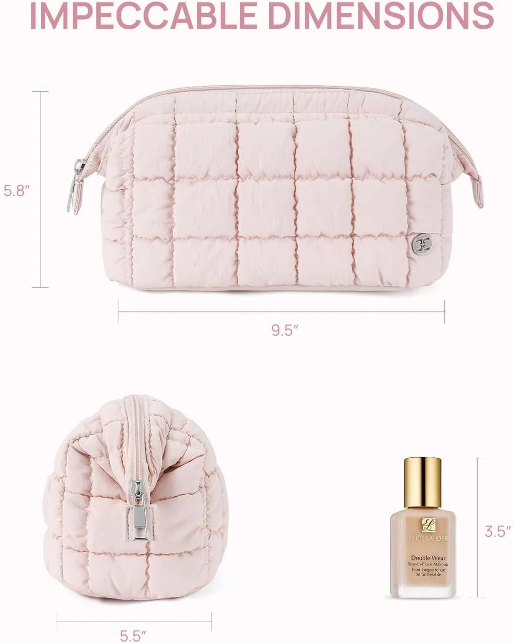Telena Puffer Makeup Bags for Women, Nylon Puffy Padded Make Up Bags for Women Makeup Organizer Case, Wide-open Makeup Pouch Travel Essentials (Pink-2)