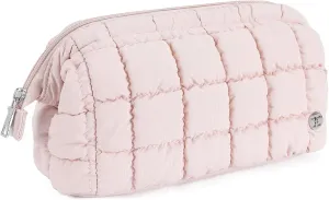 Telena Puffer Makeup Bags for Women, Nylon Puffy Padded Make Up Bags for Women Makeup Organizer Case, Wide-open Makeup Pouch Travel Essentials (Pink-2)