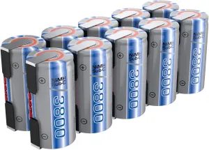 Tenergy NiMH SubC 1.2V 3800mAh Rechargeable Batteries, with Tabs, 10 Pack