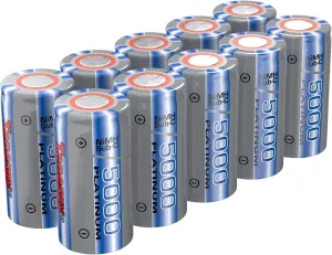 Tenergy NiMH SubC 5000mAh Flat Top Rechargeable Battery (No Tabs) - 10 Pack