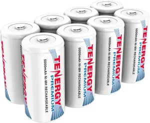 Tenergy Premium Rechargeable C Batteries, High Capacity 5000mAh NiMH C Size Battery, C Cell Battery, 8 Pack