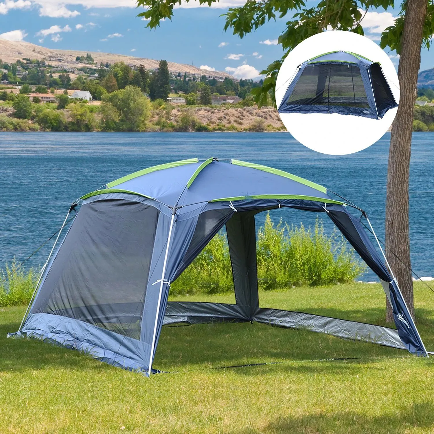 Tent-Dark 5-8 Camping Tent Outsunny Up Blue/Green Pop Complete product line Garden Gazebo Special collection Persons