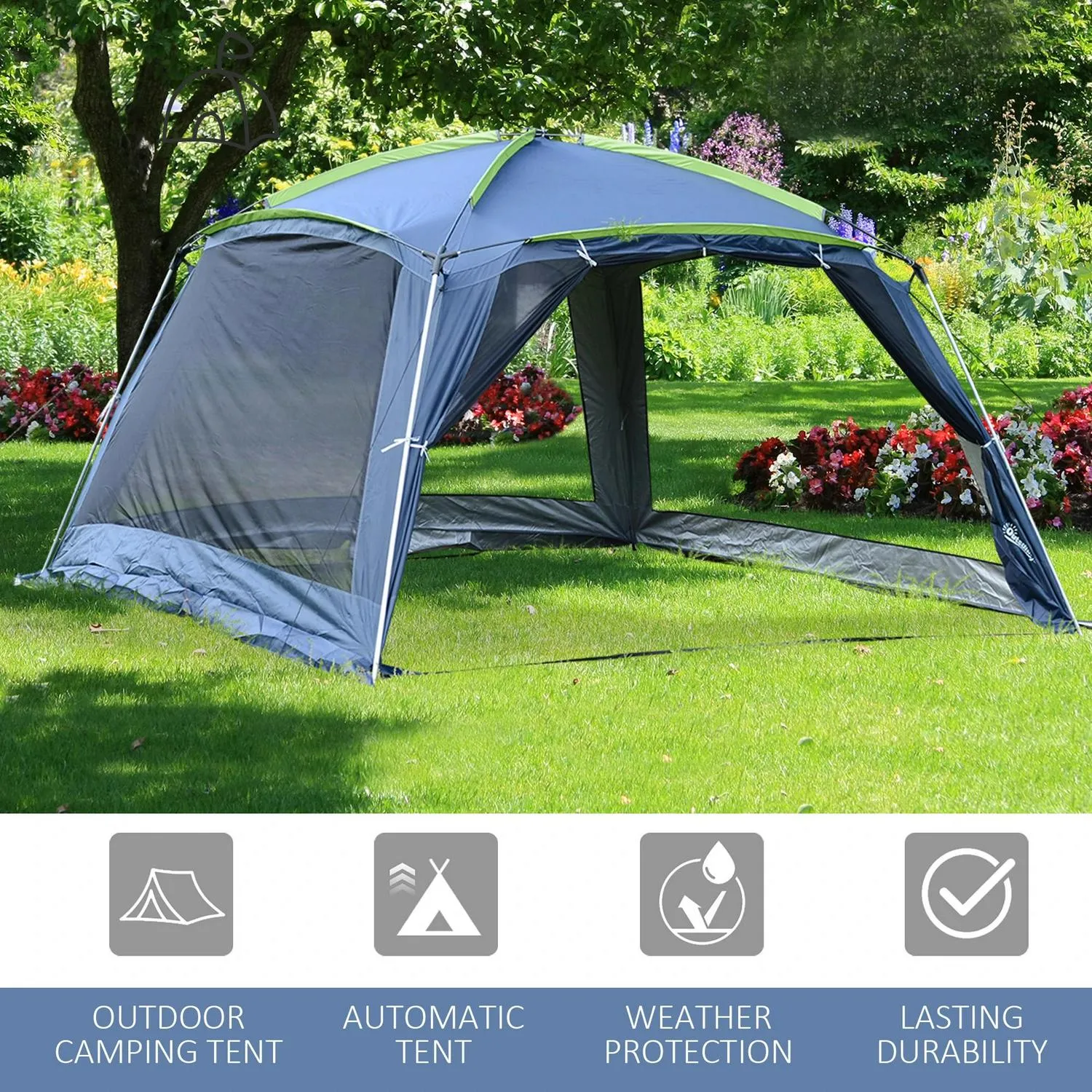 Tent-Dark 5-8 Camping Tent Outsunny Up Blue/Green Pop Complete product line Garden Gazebo Special collection Persons