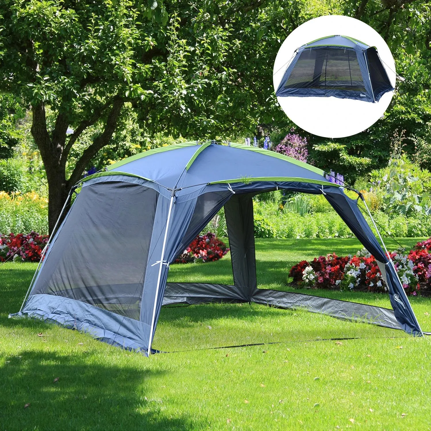 Tent-Dark 5-8 Camping Tent Outsunny Up Blue/Green Pop Complete product line Garden Gazebo Special collection Persons