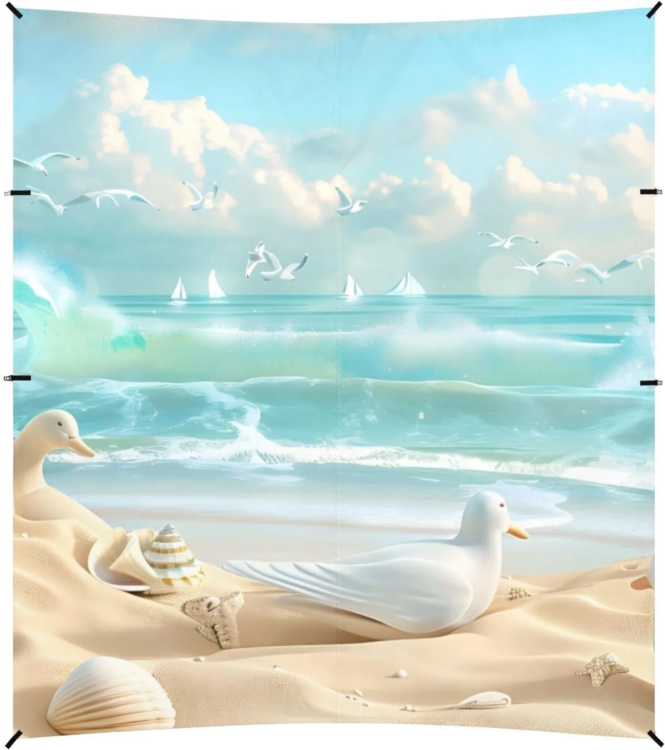 Tents Beach Tent with Sand Anchor, Beach Scene Seagulls Shell Sea Portable Canopy Sunshade - 9' x 10' - Sandbags & Reinforced Corners & Stability Poles Sun Shelter Outdoor Camping