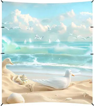 Tents Beach Tent with Sand Anchor, Beach Scene Seagulls Shell Sea Portable Canopy Sunshade - 9' x 10' - Sandbags & Reinforced Corners & Stability Poles Sun Shelter Outdoor Camping