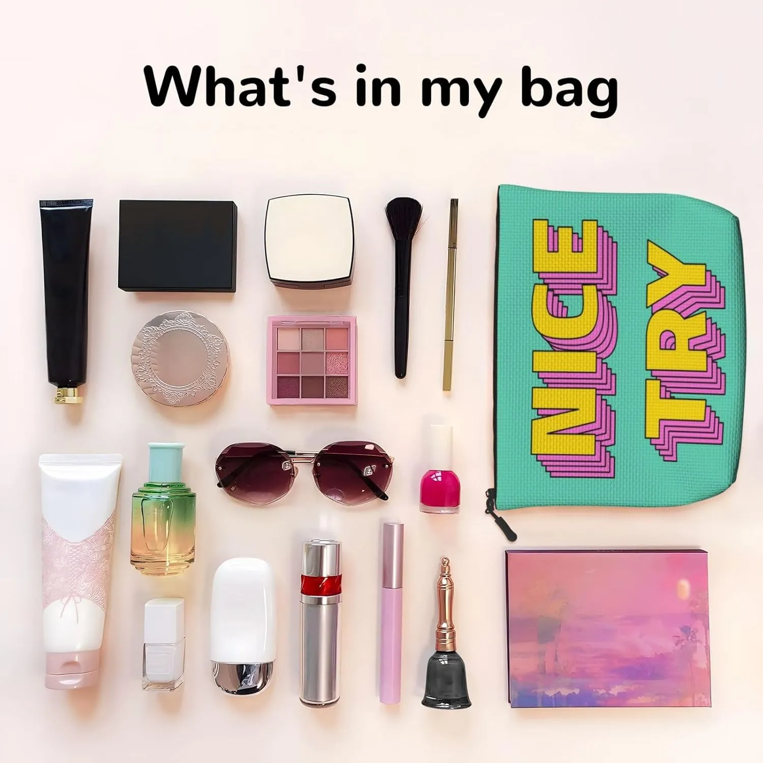 Text Series Nice Try Makeup Bag Birthday Gift Mother'S Day Gifts Are The Internal Capacity Is Large Light And Cute Suitable For Daily Life Travel Etc