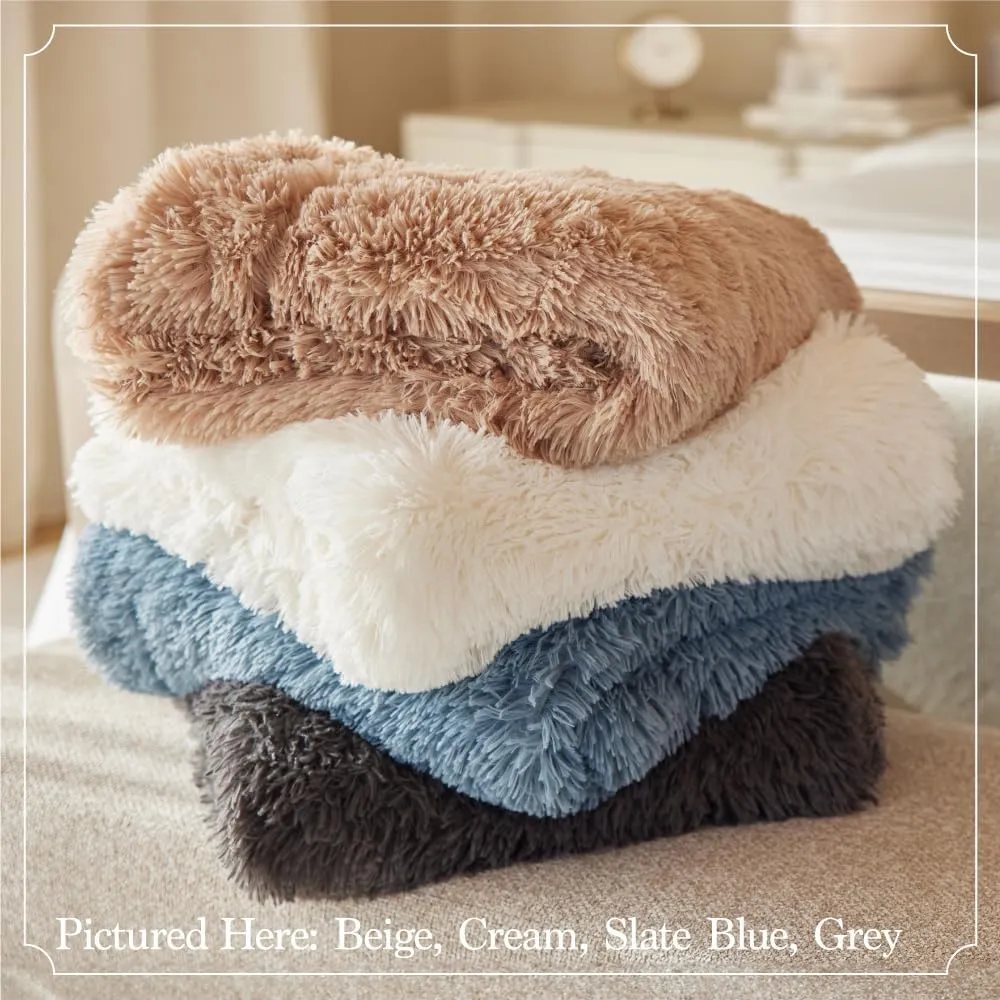 The Connecticut Home Co Throw Blanket Soft Fluffy Room Decor, Cozy Warm Throws for Bed, Couch, Gifts for Women, Bedroom Cute Aesthetic Blankets Shag and Sherpa, 65x50, Cream