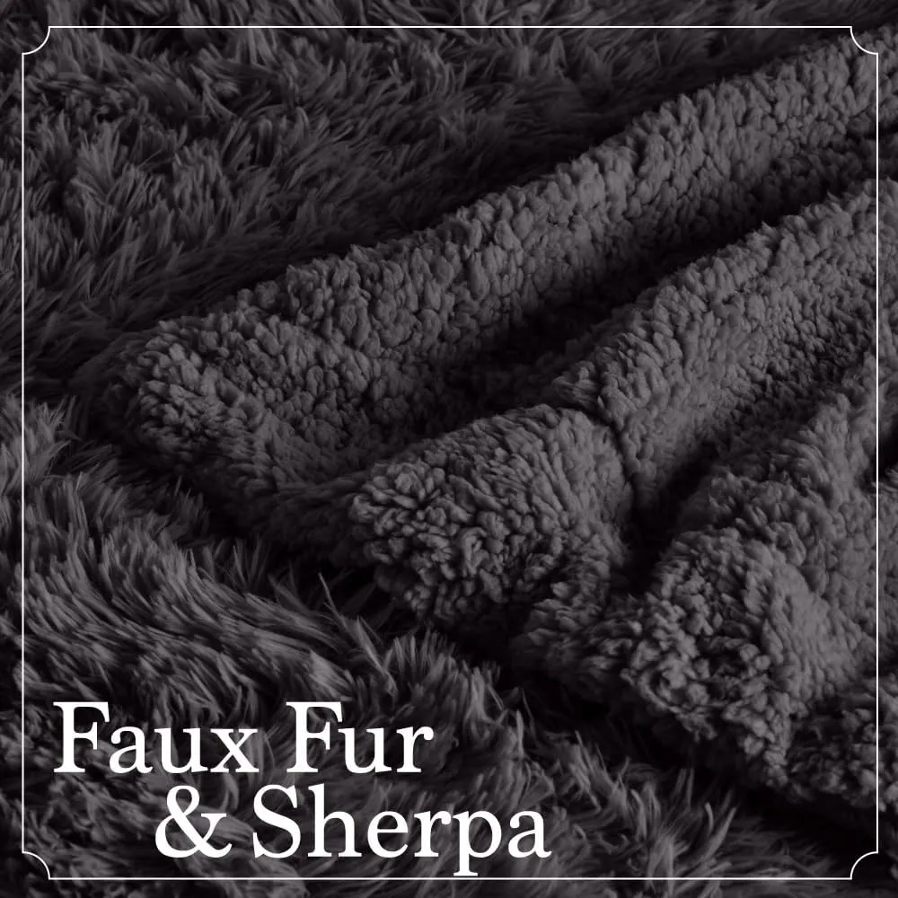 The Connecticut Home Co Throw Blanket Soft Fluffy Room Decor, Cozy Warm Throws for Bed, Couch, Gifts for Women, Bedroom Cute Aesthetic Blankets Shag and Sherpa, 65x50, Gray