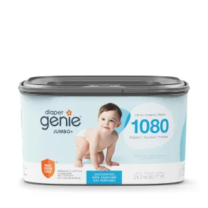 The Diaper Genie Jumbo  Square Refill, with continuous film, can hold up to 1080 newborn-sized diapers per refill.