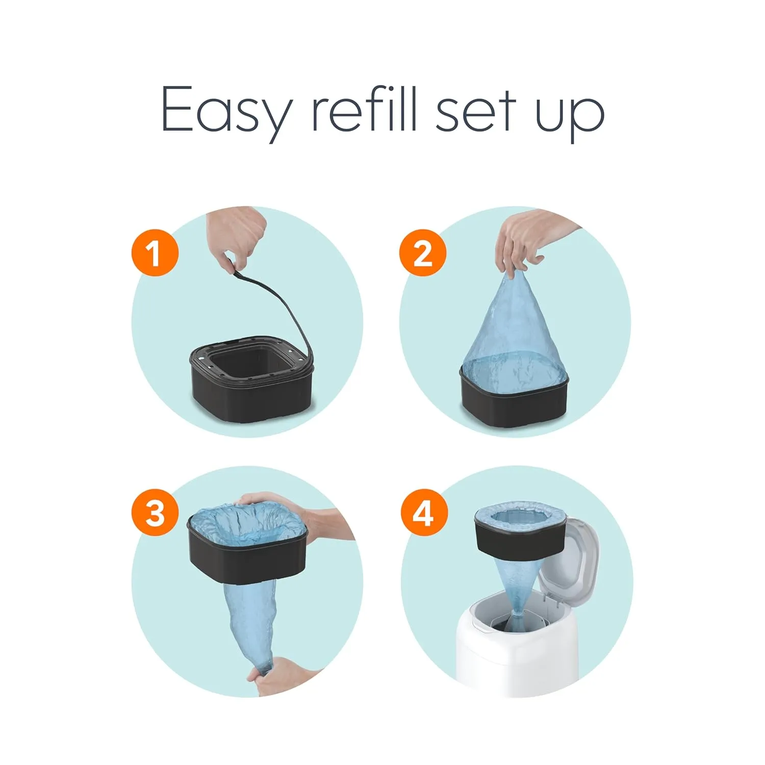 The Diaper Genie Jumbo  Square Refill, with continuous film, can hold up to 1080 newborn-sized diapers per refill.