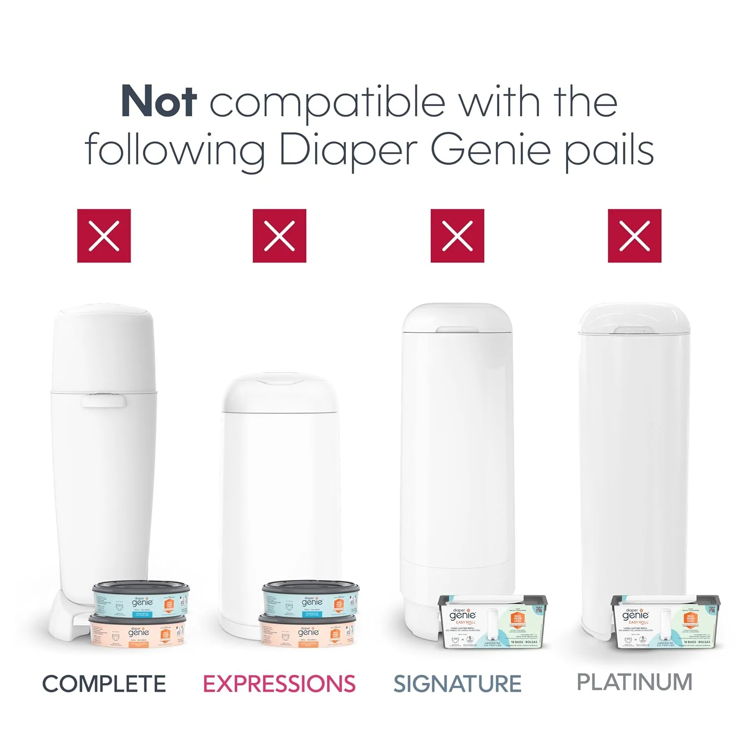 The Diaper Genie Jumbo  Square Refill, with continuous film, can hold up to 1080 newborn-sized diapers per refill.