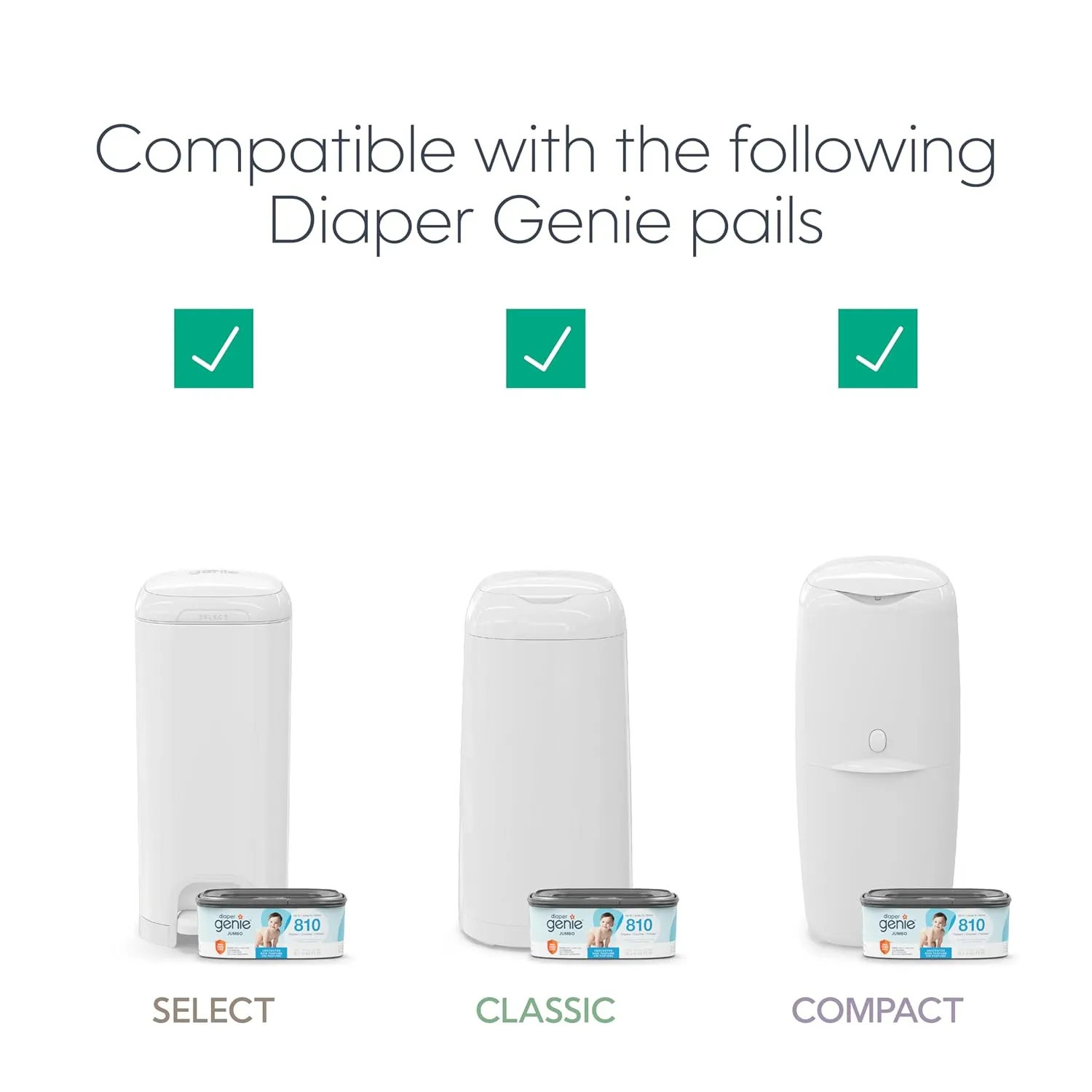 The Diaper Genie Jumbo  Square Refill, with continuous film, can hold up to 1080 newborn-sized diapers per refill.