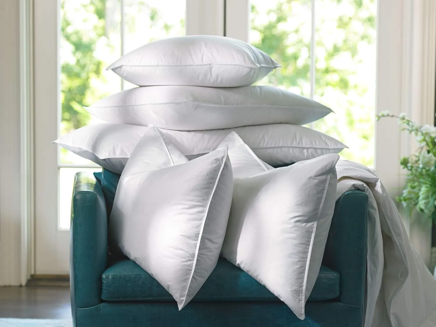 The Ritz-Carlton Pillow - Standard Size 20” x 26” - Luxury Hotel Pillow with Dual-Chamber Down & Feather Fill, Breathable, 100% Cotton Cover, Made in USA, Machine Washable