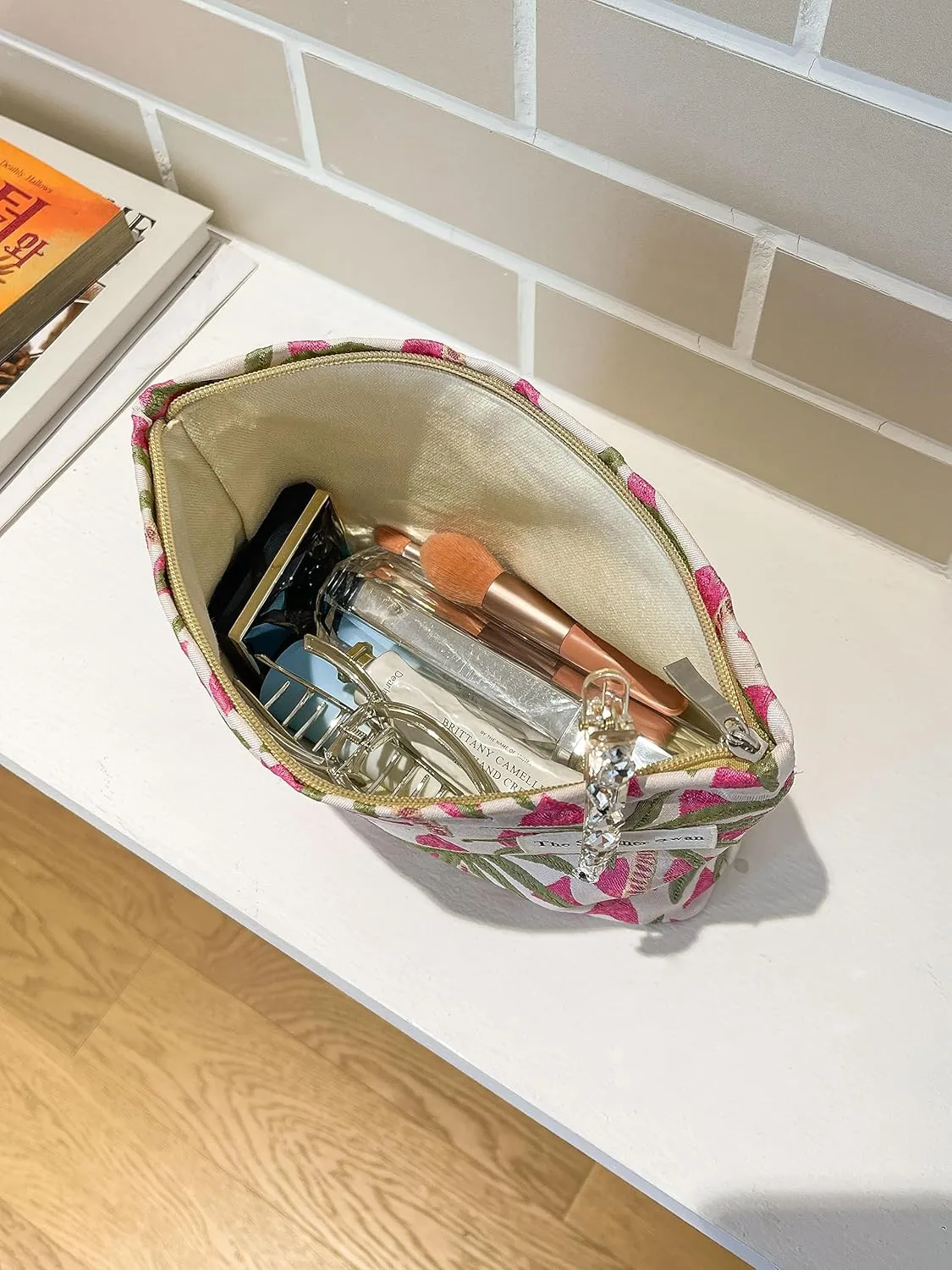 The Summer Swan | Large Aesthetic Makeup Bag | Floral Makeup Bag | Mid-day Clutch | Period Kit Bag | Hygiene Bag | Skincare Bag | Cute Makeup Bag