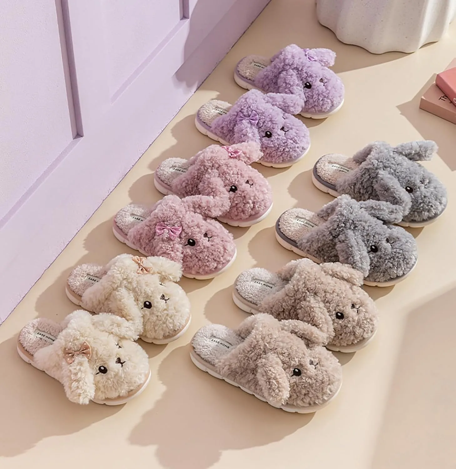 Thick Bottom Fluffy, Women's Winter, Autumn Couple Slippers - Cute indoor animal slippers with PVC sole and plush upper. Keep your feet warm and cozy!