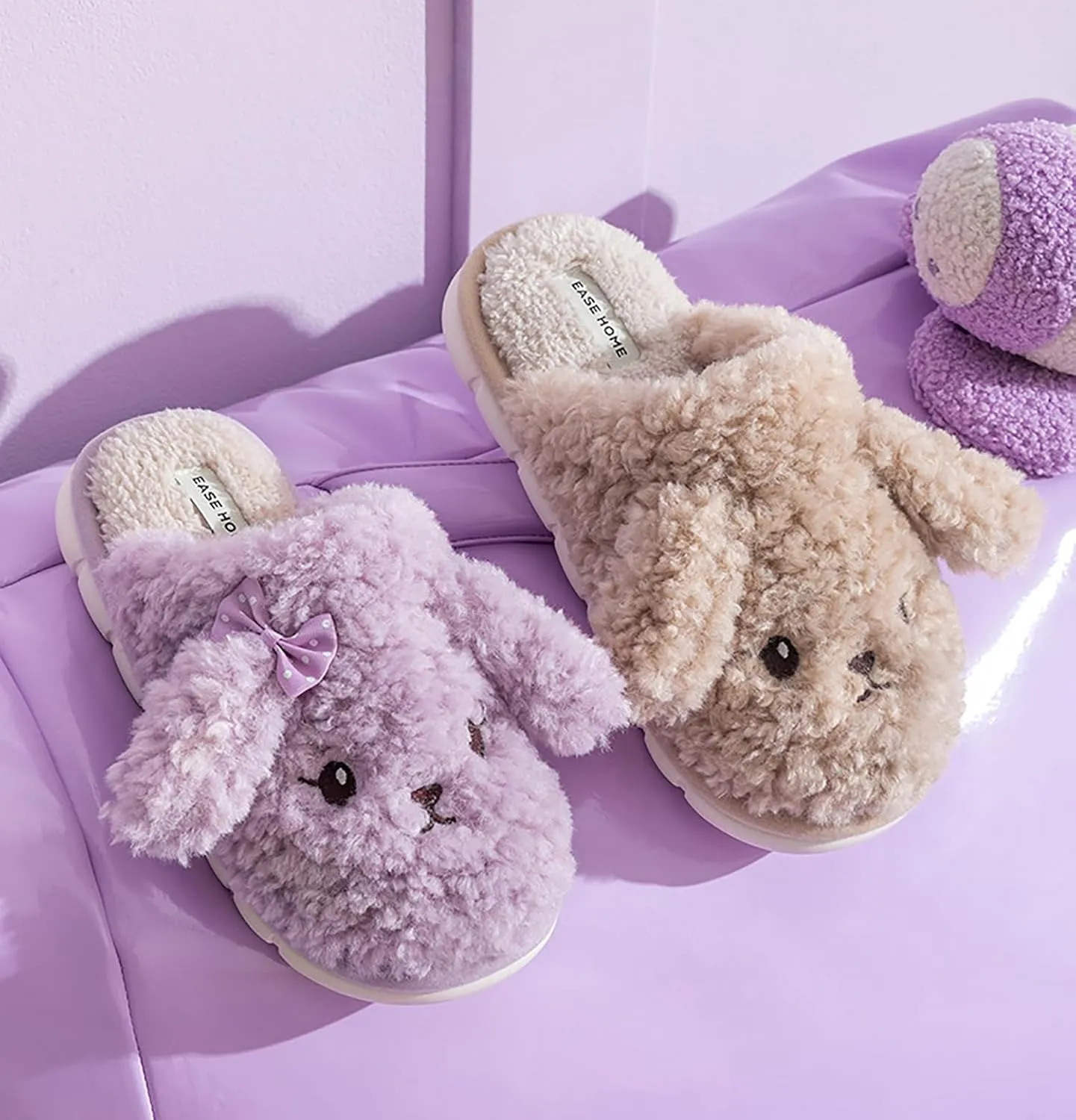 Thick Bottom Fluffy, Women's Winter, Autumn Couple Slippers - Cute indoor animal slippers with PVC sole and plush upper. Keep your feet warm and cozy!