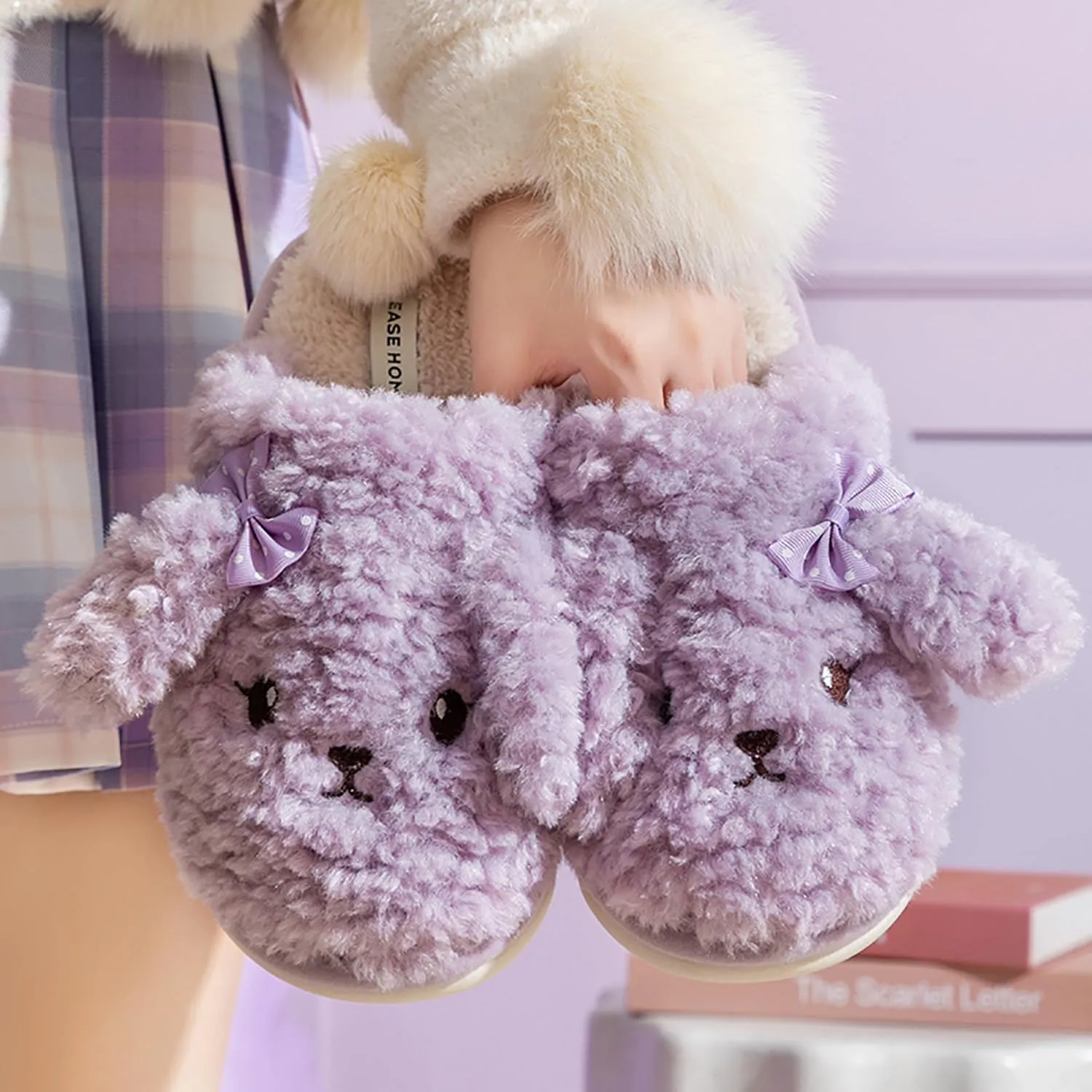 Thick Bottom Fluffy, Women's Winter, Autumn Couple Slippers - Cute indoor animal slippers with PVC sole and plush upper. Keep your feet warm and cozy!