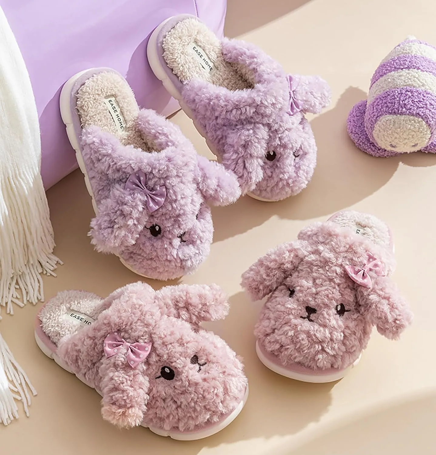 Thick Bottom Fluffy, Women's Winter, Autumn Couple Slippers - Cute indoor animal slippers with PVC sole and plush upper. Keep your feet warm and cozy!