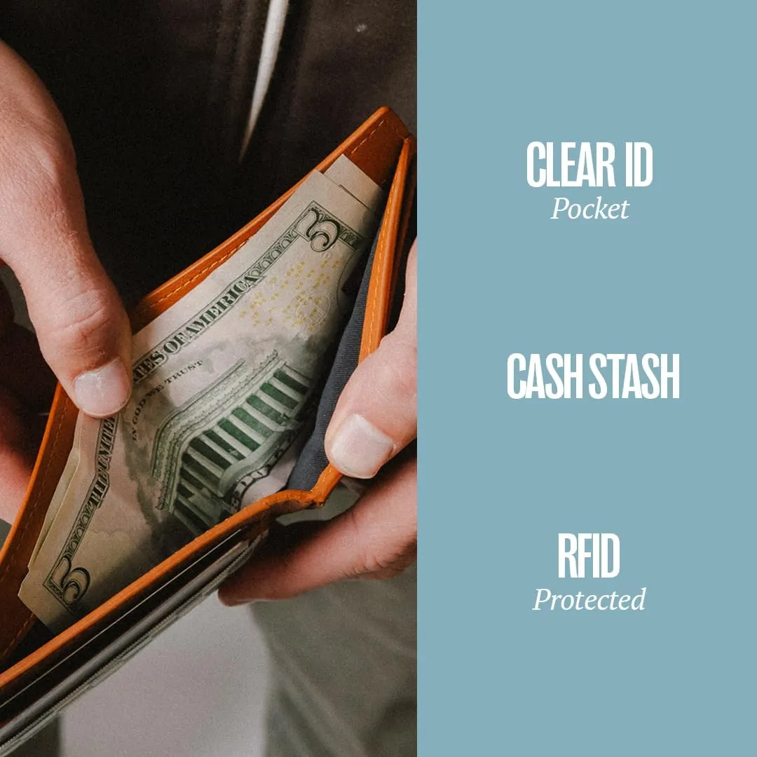 Thread Wallets Cash Bifold Wallet - Compact Wallet for Cash with Clear ID Window & Storage for 2-5 Cards with Vegan Leather (Jupiter Black)