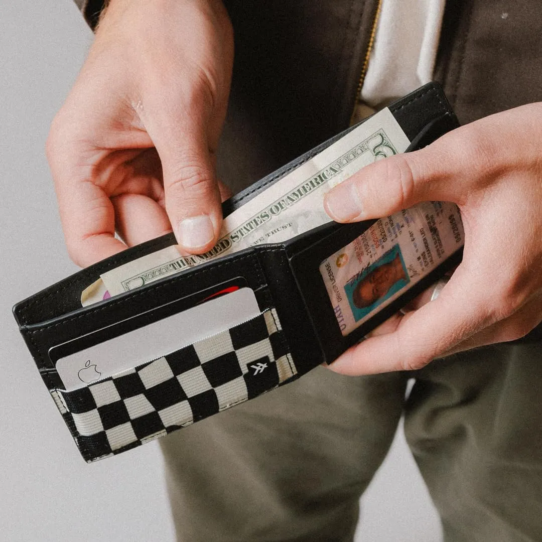Thread Wallets Cash Bifold Wallet - Compact Wallet for Cash with Clear ID Window & Storage for 2-5 Cards with Vegan Leather (Jupiter Black)
