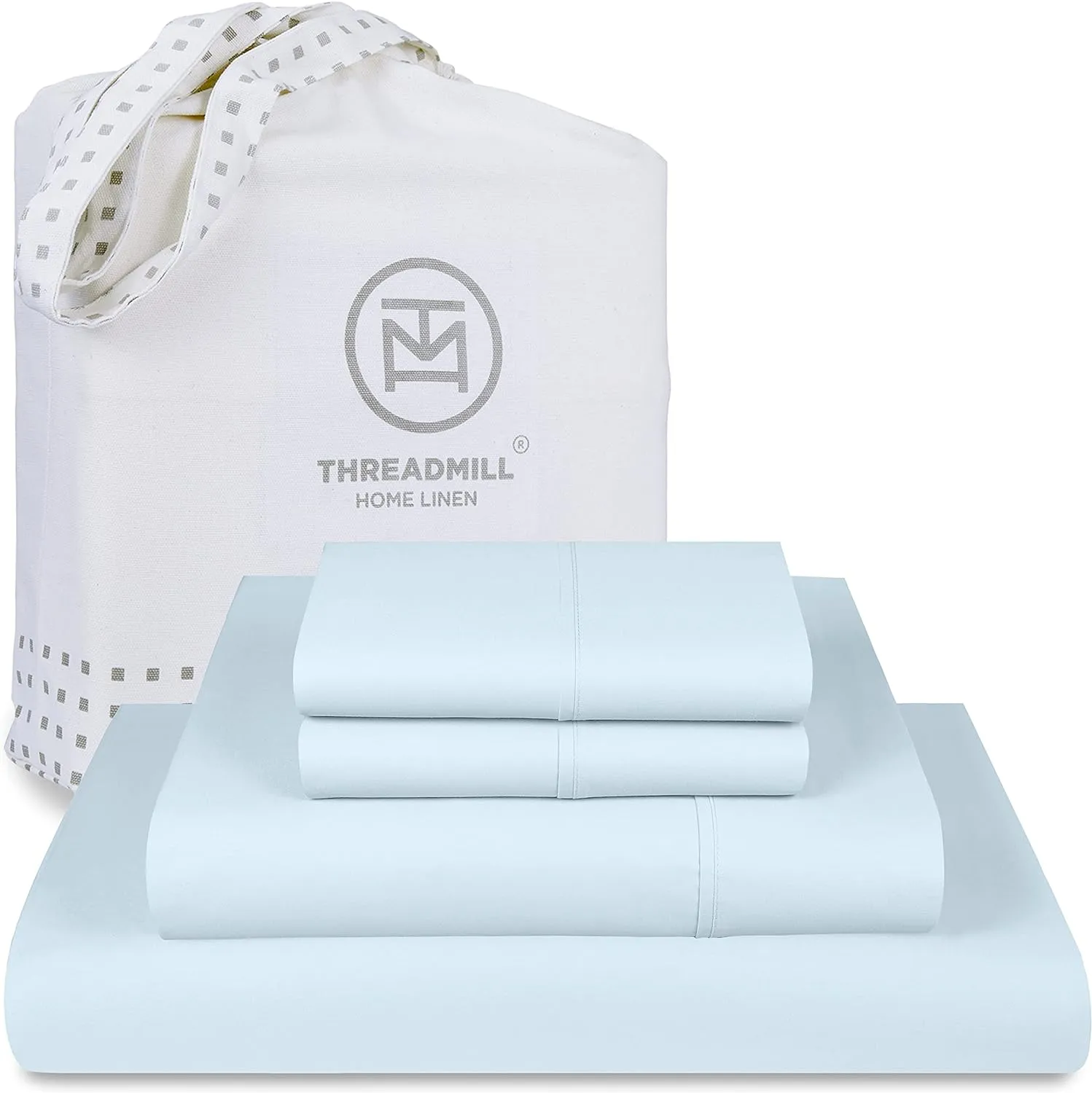 Threadmill 100% Cotton Sheets for King Size Bed - 600 Thread Count King Bed Sheets Set with 16” Deep Pocket - Sateen Weave 4-Piece Bedding Set with Cooling Effect, Blue