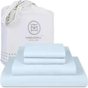 Threadmill 100% Cotton Sheets for King Size Bed - 600 Thread Count King Bed Sheets Set with 16” Deep Pocket - Sateen Weave 4-Piece Bedding Set with Cooling Effect, Blue