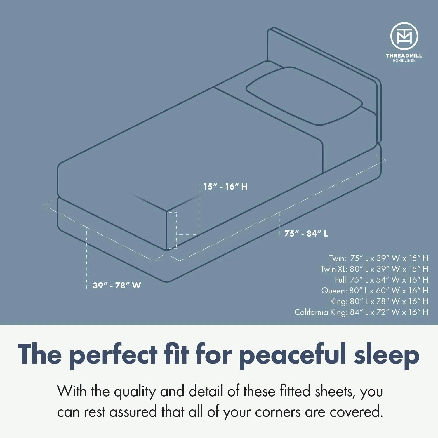 Threadmill 100% Cotton Sheets for King Size Bed - 600 Thread Count King Bed Sheets Set with 16” Deep Pocket - Sateen Weave 4-Piece Bedding Set with Cooling Effect, Blue