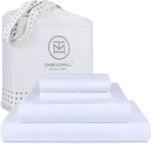 Threadmill Luxury 1200 Thread Count Supima Cotton Sheets, 4 Pc White King Size Sheet Set, 5-Star Hotel Quality with Deep Pocket