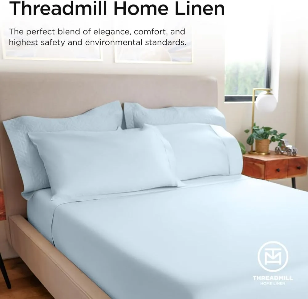 Threadmill Luxury 800 Thread Count California King 100% Cotton Sheets - Light Blue Sateen Weave Bed-Sheets, Better Than Egyptian Cotton,4 Pc Solid Bedding Set, Fits 16" Deep Pocket
