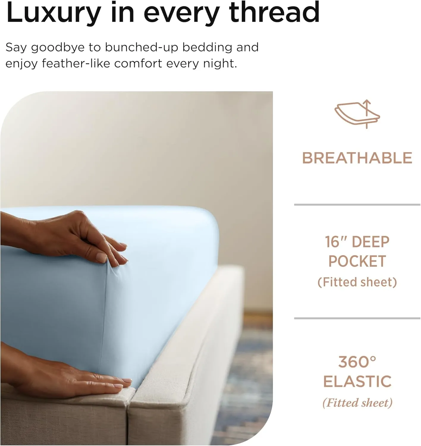 Threadmill Luxury 800 Thread Count California King 100% Cotton Sheets - Light Blue Sateen Weave Bed-Sheets, Better Than Egyptian Cotton,4 Pc Solid Bedding Set, Fits 16" Deep Pocket