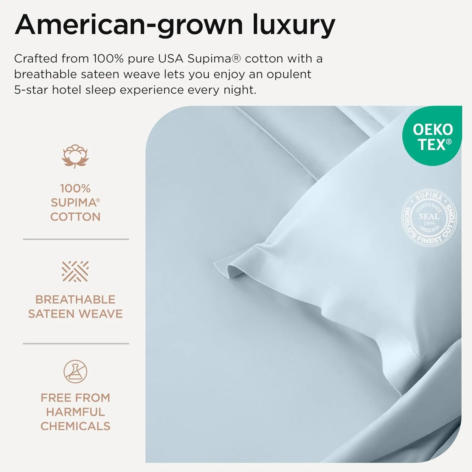 Threadmill Supima Cotton Queen Sheet Set, 1200 Thread Count for Queen Mattresses, 4 Piece American Luxury Bed Sheets, Sateen Hotel Quality Sheets with Elasticized Deep Pocket, Light Blue