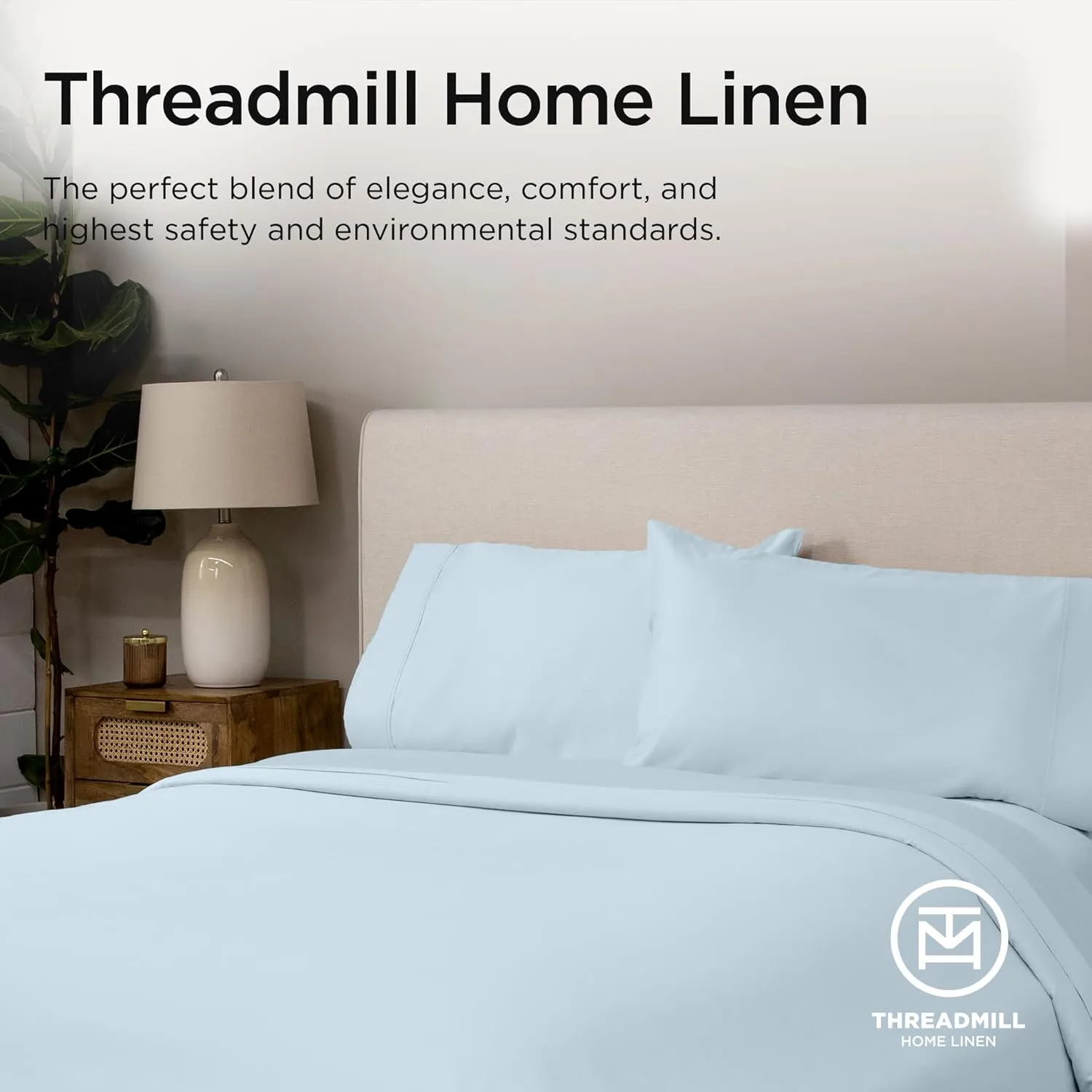 Threadmill Supima Cotton Queen Sheet Set, 1200 Thread Count for Queen Mattresses, 4 Piece American Luxury Bed Sheets, Sateen Hotel Quality Sheets with Elasticized Deep Pocket, Light Blue