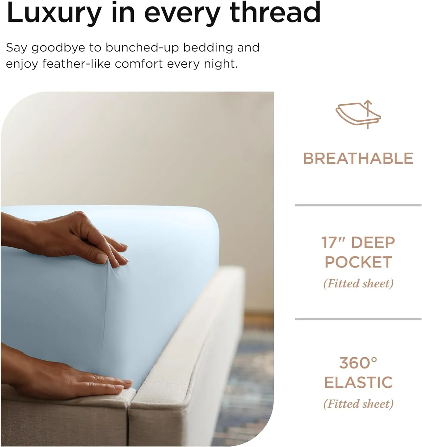 Threadmill Supima Cotton Queen Sheet Set, 1200 Thread Count for Queen Mattresses, 4 Piece American Luxury Bed Sheets, Sateen Hotel Quality Sheets with Elasticized Deep Pocket, Light Blue