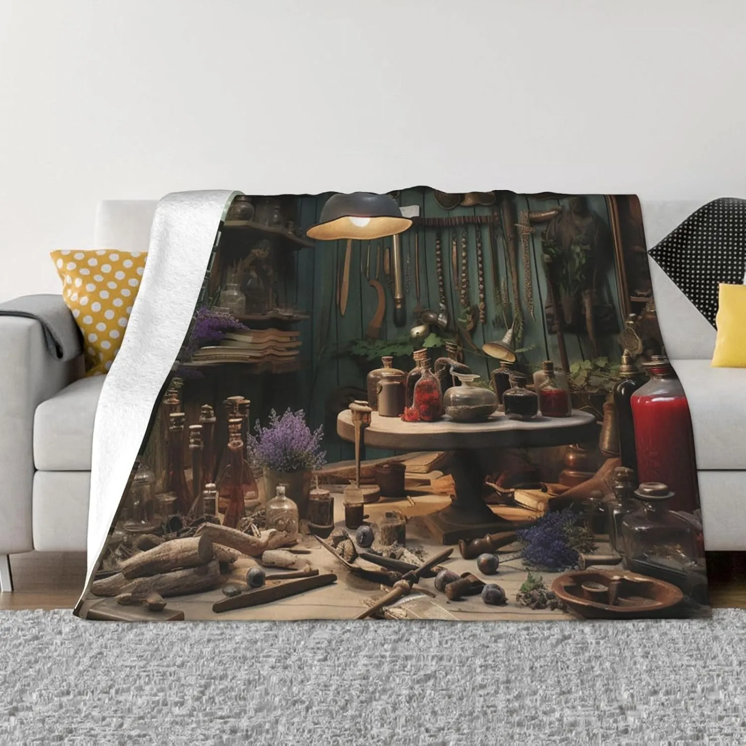 Throw Blanket 80"x60" Reversible Plush Blanket Workshop Flannel Blankets Warm Cozy Throws for Sofa Lightweight Blankets for Couch Bed All Seasons