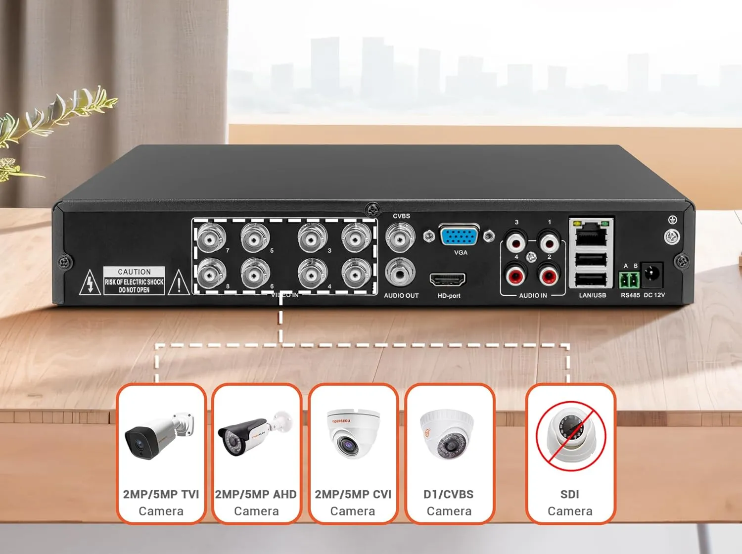 TIGERSECU Super HD 1080P 8 Channel DVR Security Recorder with 2TB Hard Drive, Hybrid 6-in-1 CCTV DVR Recorder Compatible with 2MP and 5MP TVI, AHD, CVI, CVBS, RS485 PTZ and IP Security Cameras