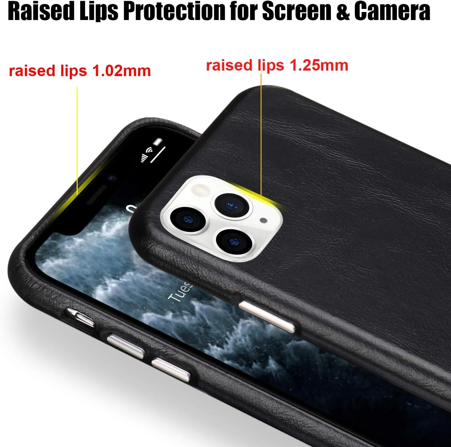 TOOVREN iPhone 11 Pro Case Leather Genuine Protective Ultra Slim Anti-Slip Vintage Designed Shell Hard Back Cover Supports Wireless Charging for Apple iPhone 11 Pro 5.8'' (2019) Black