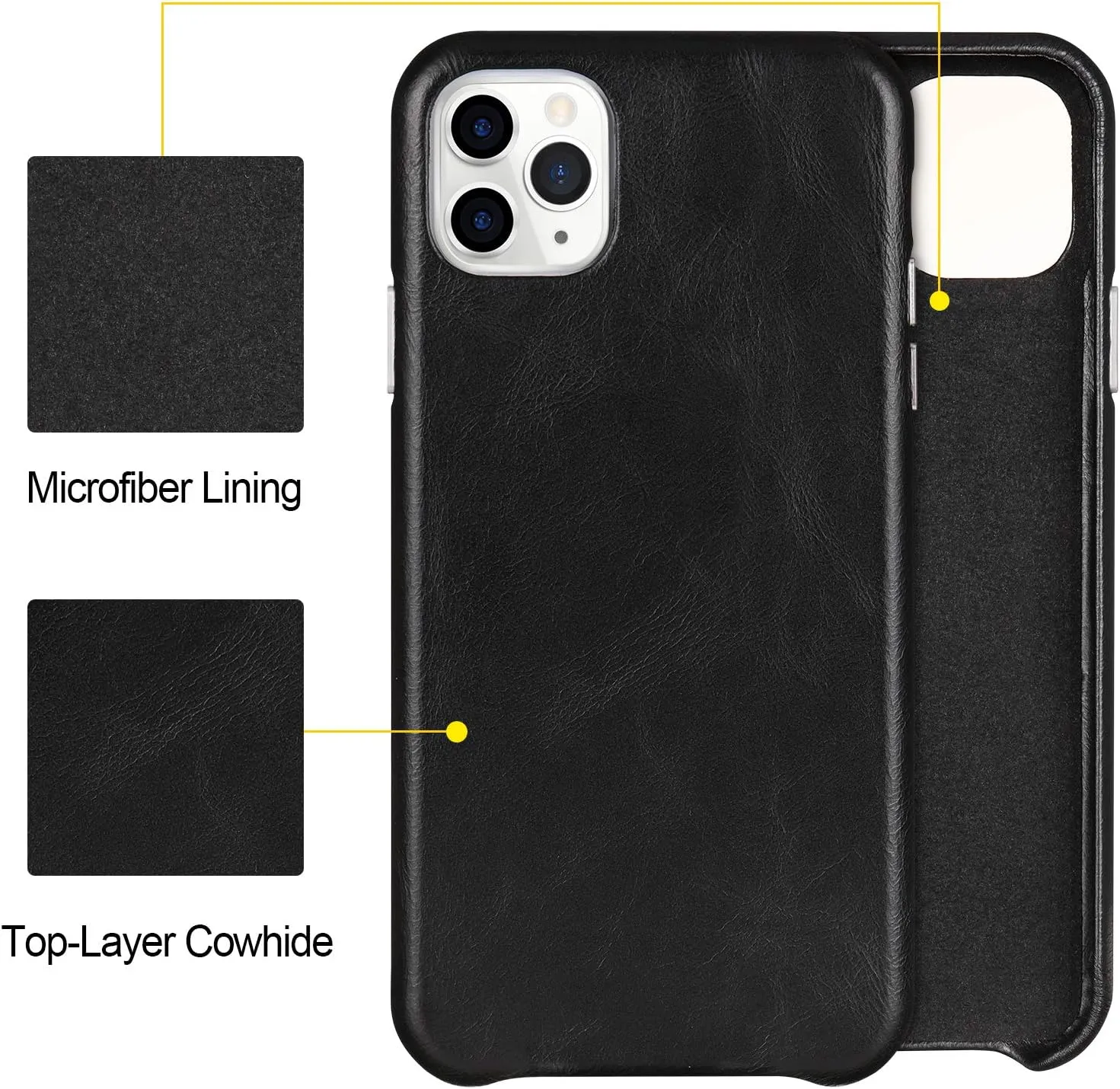 TOOVREN iPhone 11 Pro Case Leather Genuine Protective Ultra Slim Anti-Slip Vintage Designed Shell Hard Back Cover Supports Wireless Charging for Apple iPhone 11 Pro 5.8'' (2019) Black