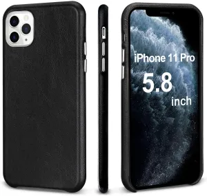 TOOVREN iPhone 11 Pro Case Leather Genuine Protective Ultra Slim Anti-Slip Vintage Designed Shell Hard Back Cover Supports Wireless Charging for Apple iPhone 11 Pro 5.8'' (2019) Black