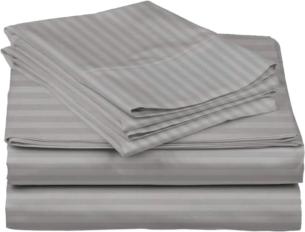 Top Split King Sheets for Adjustable Bed - 100% Egyptian Cotton 1000 TC Sheets for Sleep Number Bed 34" Flex Top - 18" Inch Deep Pocket 4Pcs Sheet Set, Silver Stripe